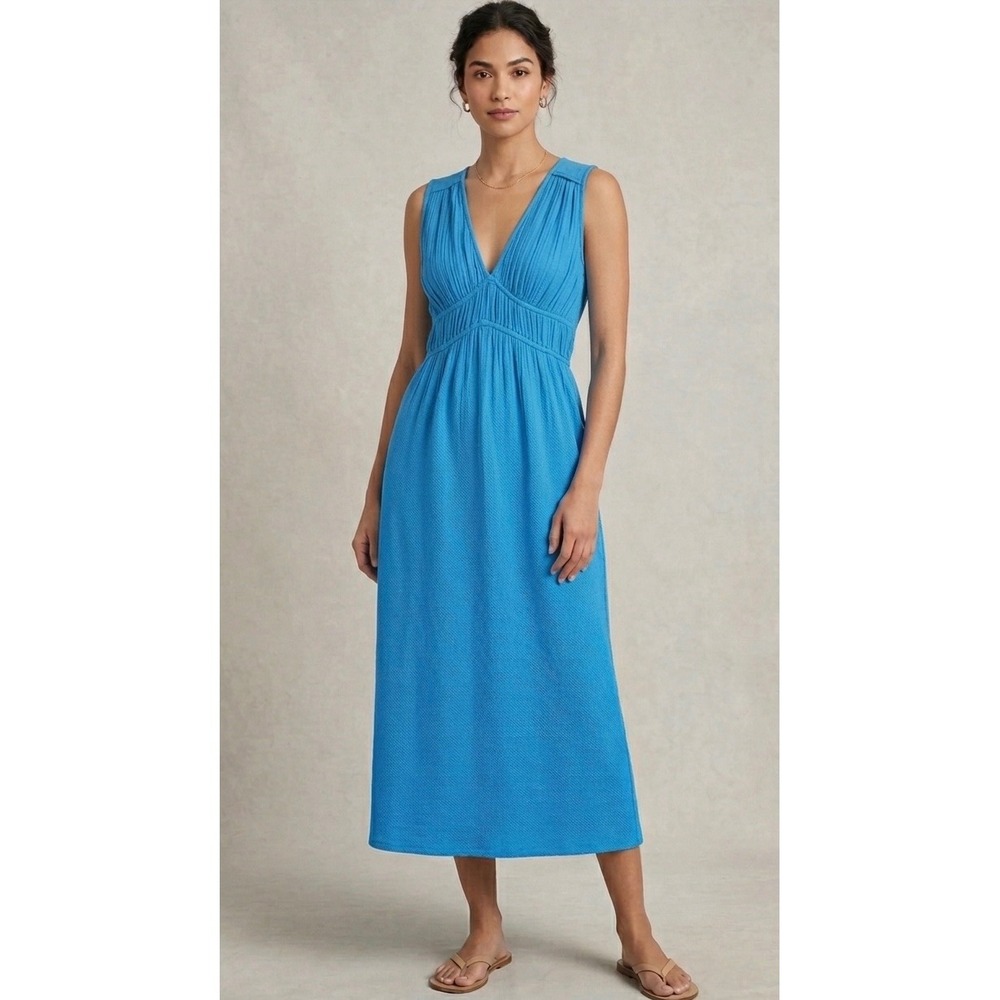 Xirena Midi Dress Womens Small Blue Cotton Gauze Smocked Waist Sleeveless